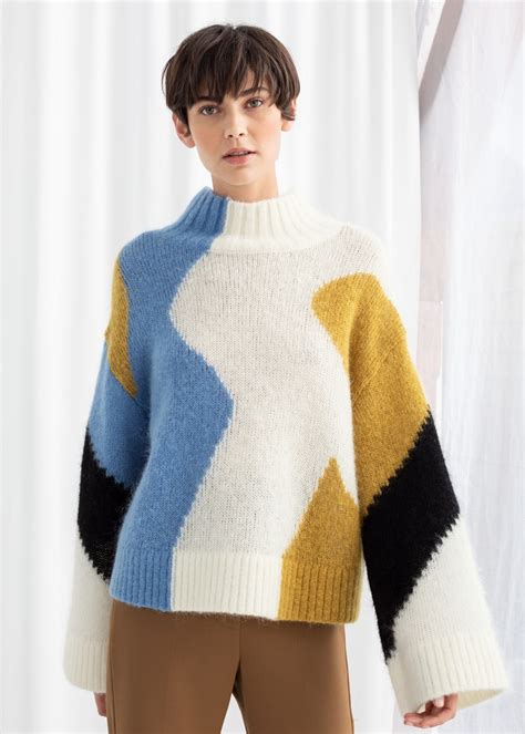 And Other Stories Colour Block Mock Neck Sweater