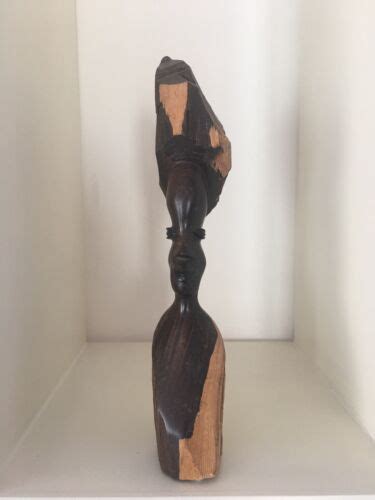 African Ebony Wood Hand Carved Sculpture Carving Female Head 31cm From