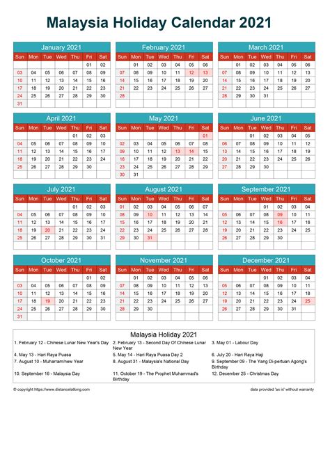 Malaysia Holiday Calendar Horizintal Grid Sunday To Saturday Cheerful