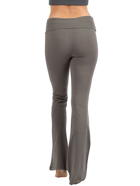 zenana women fold over waist cotton stretch flare leg boot cut yoga pants leggings black medium