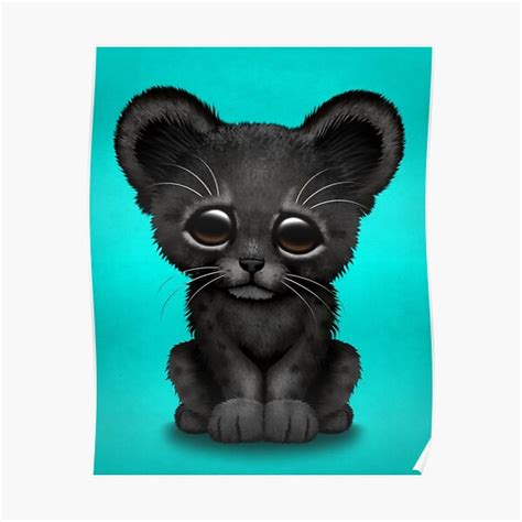 Cute Baby Black Panther Cub On Blue Poster For Sale By Jeffbartels