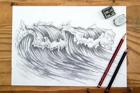 How To Draw Waves A Realistic Ocean Wave Sketch In Pencil