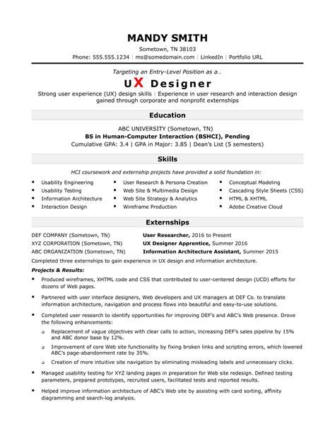 There are over 34 entry level user experience designer careers waiting for you to apply! Sample Resume for an Entry-Level UX Designer | Monster.com