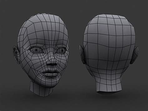 Human Manga Female Head Base Mesh Low Poly Face Topology Human