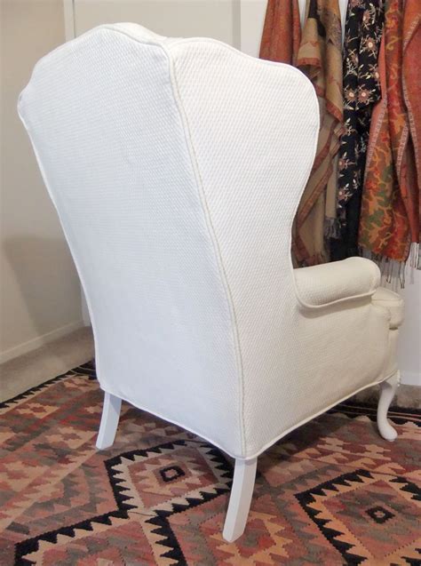 Custom Made Slipcover For Wingback Chair In Cotton Diamond Matelasse