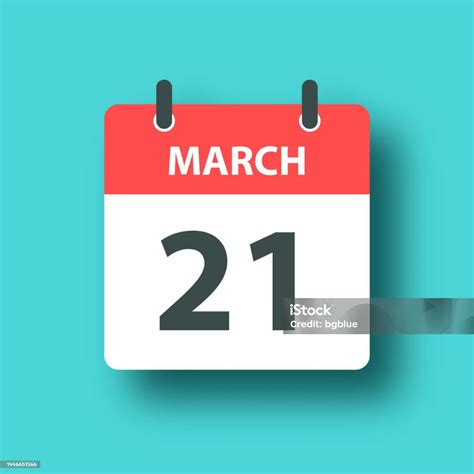 March 21 Daily Calendar Icon On Blue Green Background With Shadow Stock