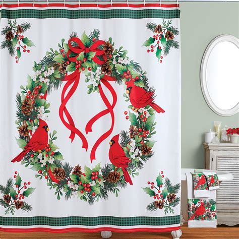 Festive Winter Cardinals And Wreath Shower Curtain Collections Etc