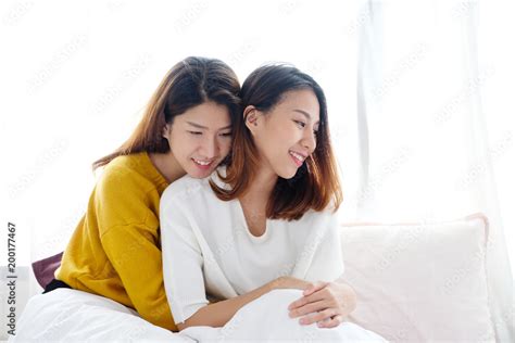 Lgbt Young Cute Asian Women Lesbian Couple Happy Moment Homosexual