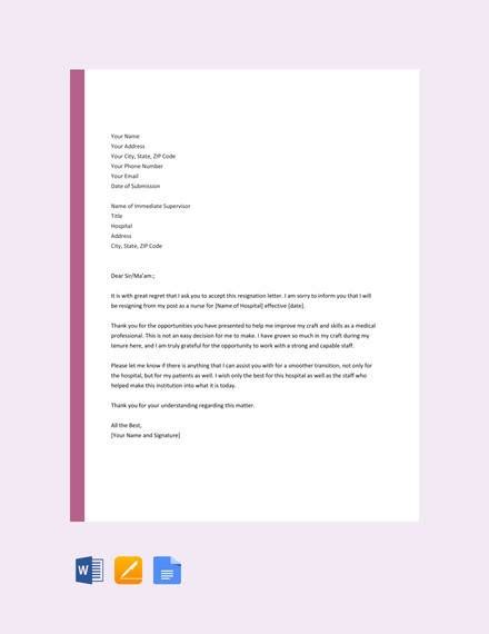 Free 13 Nurse Resignation Letter Samples And Templates In Pdf Ms Word