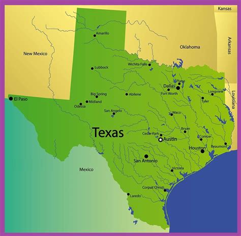 Texas Physical Features Map United States Map