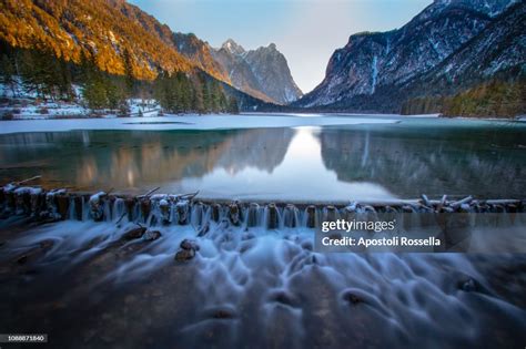 Landscape Of The Lake Dobbiaco In Winter Alta Val Pusteria Trentino
