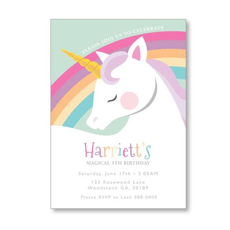 Unicorn Rainbow Birthday Invitation Printable Customized Diy Girls My