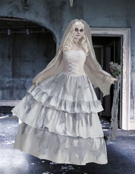 Gorgeous Ghost Bride Woman Fancy Dress Costume Ghostly Spirit White Halloween Fancy Dresses For