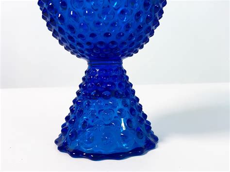Vintage Cobalt Blue Hobnail Glas Vase Jar Bottom Heavy Tall Blue Glass Vase Fenton Glass