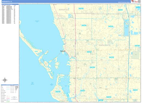 Sarasota Florida Zip Code Wall Map Basic Style By Marketmaps Mapsales