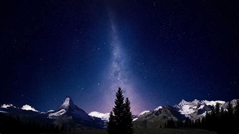 Space Beautiful Alpine Mountain Beauty Blue Night Stars Amazing