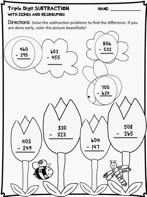 3 Digit Addition With Regrouping Coloring Worksheets Free
