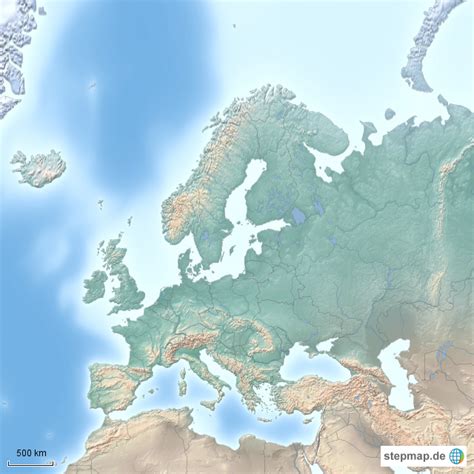 StepMap Europa ohne Beschriftung relief Landkarte für Europa