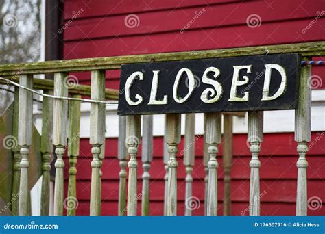 Closed Sign Hanging On Railing Stock Photo Image Of Life Letters