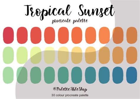 Tropical Sunset Procreate Color Palette Ipad Color Palette