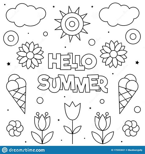 Hello Summer Coloring Page Black And White Vector Illustration Stock