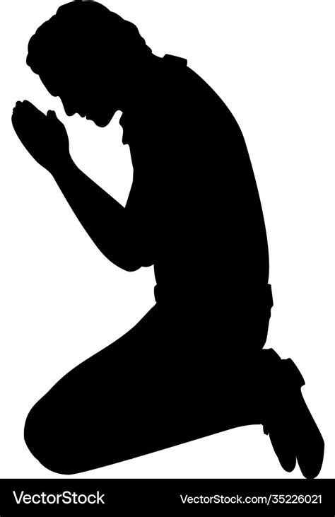 Silhouette Man Sitting On Her Knees Praying Vector Image