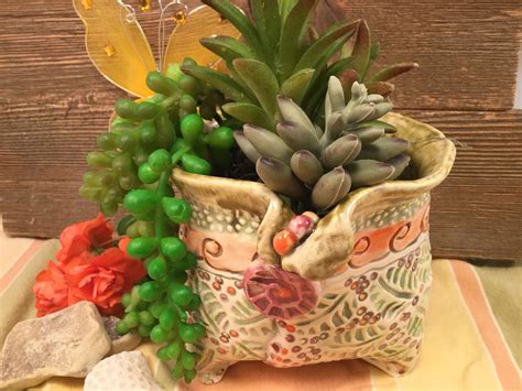 Mexican pottery, especially talavera style is rich in detail, color, beauty and quality. Succulent planter/bathroom accessories/handmade pottery ...