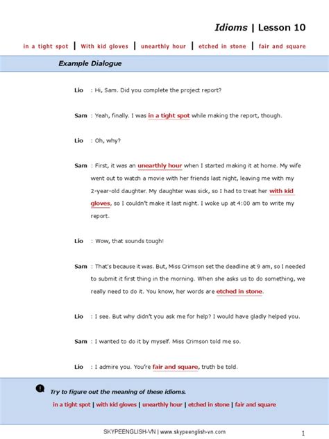 Idioms Lesson 10 Example Dialogue Pdf