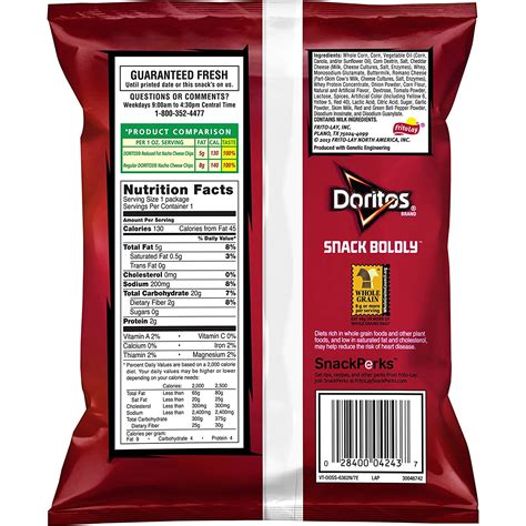 The % daily value (dv) tells you how much a nutrient in a serving of food contributes to a daily diet. Calories In Small Bag Of Doritos Chips | Confederated ...