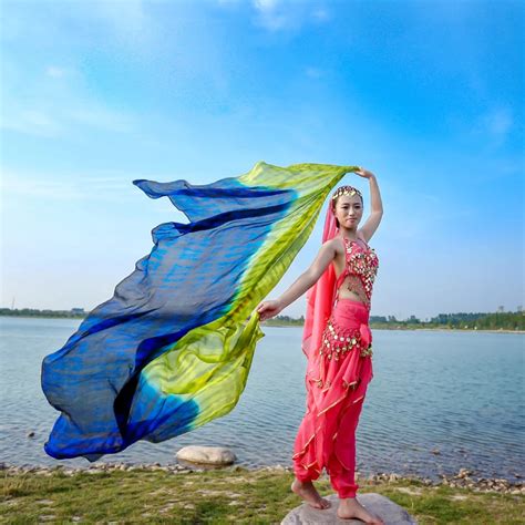 performance of belly dance veil dyed 100 pure natural silk veil for women belly dance hand veil