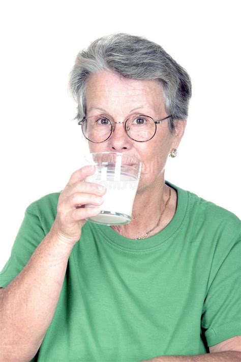 Old Woman Drinking A Glass Of Milk Stock Image Image Of Diet Health