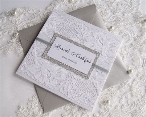 Elegant Wedding Invitation Lace Wedding Invitation White Etsy