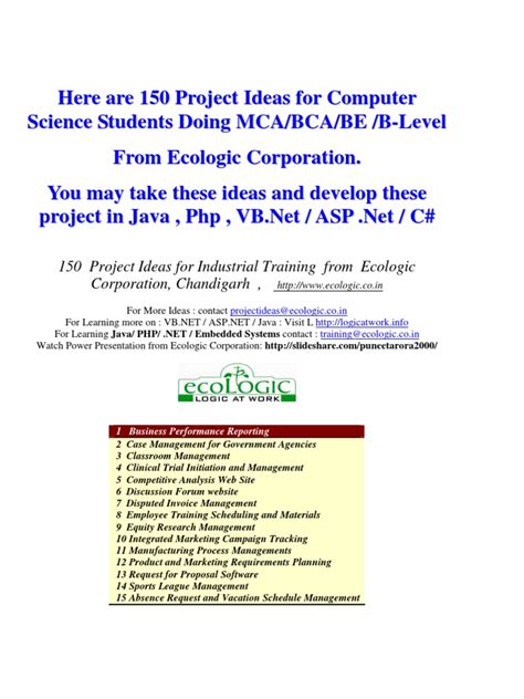 Computer science projects ideas for engineering students. 150 Sofware Project Ideas for Students of Computer Science ...