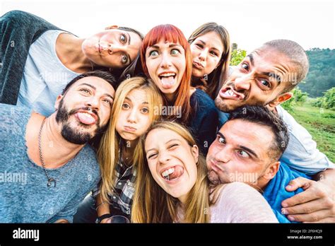 Best Friends Taking Funny Selfie At Picnic Excursion Sticking Out