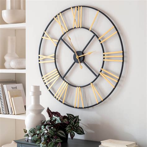 Black And Gold Skeleton Clock Clock Homesdirect365