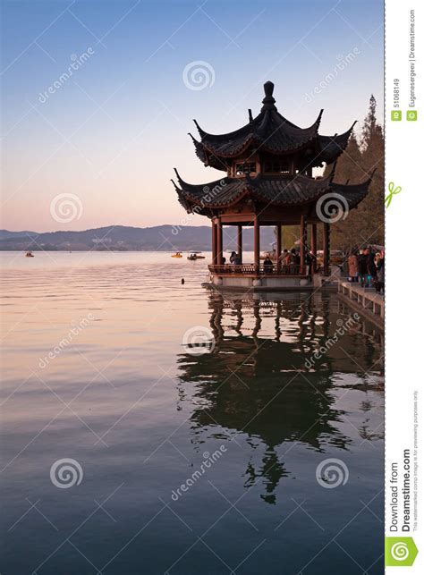 Traditional Chinese Ancient Pavilion West Lake Hangzhou Editorial