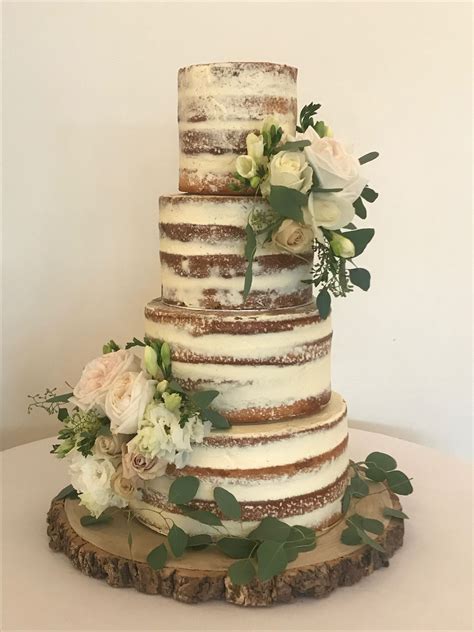 Large Tier Semi Naked Wedding Cake With Fresh Flowers Blush Wedding