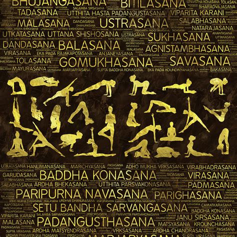 Gold Yoga Asanas Poses Sanskrit Word Art Digital Art By Creativemotions