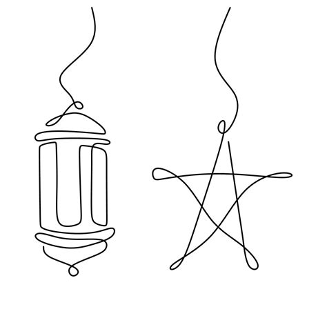 One Continuous Line Drawing Design For Ramadan With Hanging Stars And