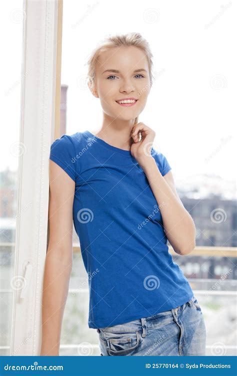 Happy Teenage Girl At The Window Stock Photo Image Of Gorgeous