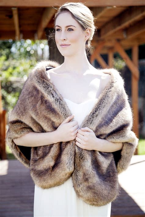 Brown Faux Fur Bridal Wrap Shrug Stole Shawl Cape Butterfly Brw04