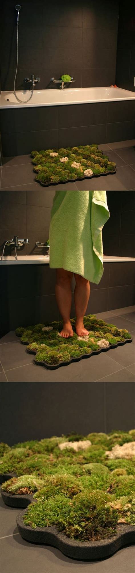 It is illuminated by recessed it includes an inset shelf and a lovely floral rug that lays on the hex tile flooring. Living Moss bath mat … | Green bathroom rugs, Bathroom ...