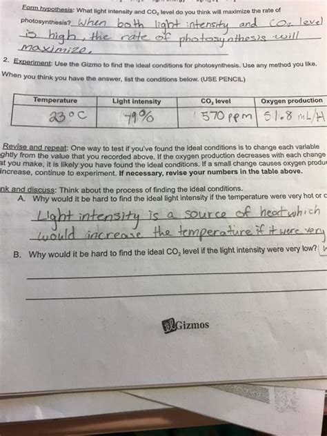Each lesson includes a student exploration sheet, an exploration sheet answer key, a teacher guide. Solved: Eorm Hypothesis: What Light Intensity And Co, Leve ...