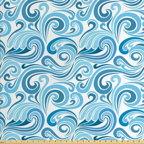 nautical fabric by the yard abstract pattern of sea waves blue toned curved stripes composition