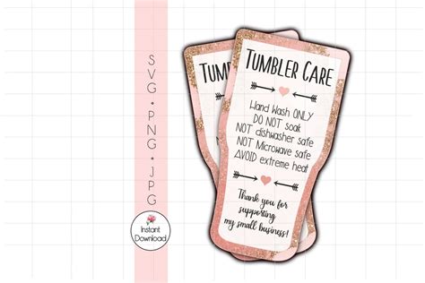 Printable Tumbler Care Card Svg Png Print And Cut Wash Etsy Norway