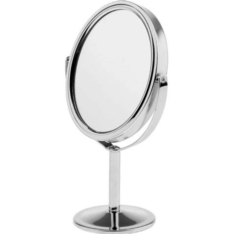 espelho de mesa maquiagem dupla face aumenta 2x gira 360 gr medidas geral prata 8 5cm x 16cm