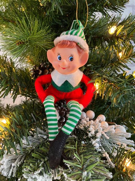 Vintage Elf Christmas Decoration Sprite Pixie Shelf Sitter Elf Posable