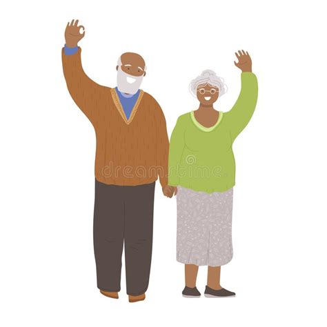 Vector Flat Illustration Of Happy Cheerful Senior Couple Of African