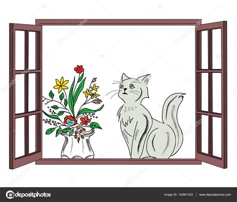 Vector Illustration Of A Cat Sitting On The Windowsill A Sketch Of A
