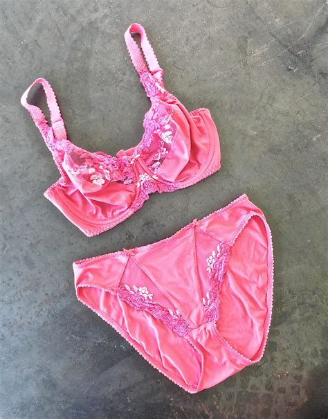 90s fantasie raspberry bra panty set lace applique mesh bikini wire push up floral embroidery